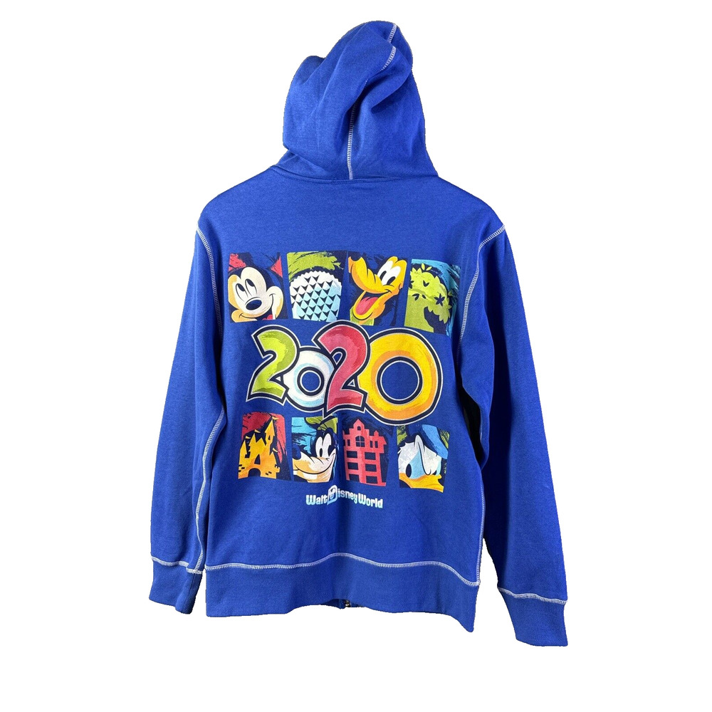 Disney Parks 2020 Hoodie Small‎ Blue Zip Up Sweatshirt Mickey Pluto Donald